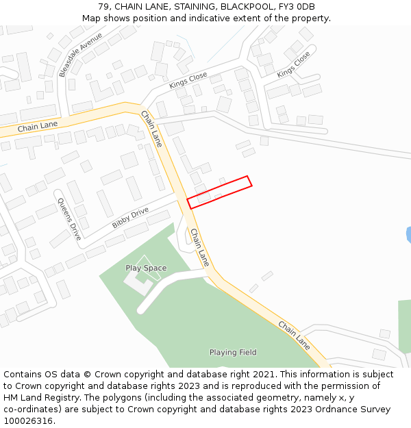 79, CHAIN LANE, STAINING, BLACKPOOL, FY3 0DB: Location map and indicative extent of plot