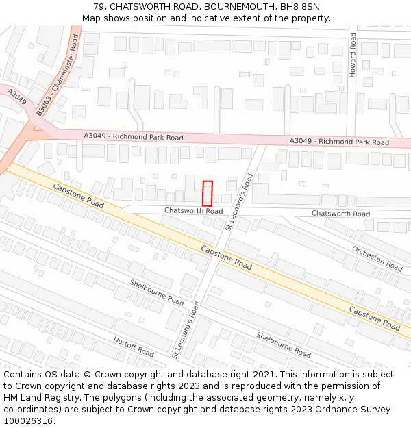 79, CHATSWORTH ROAD, BOURNEMOUTH, BH8 8SN: Location map and indicative extent of plot