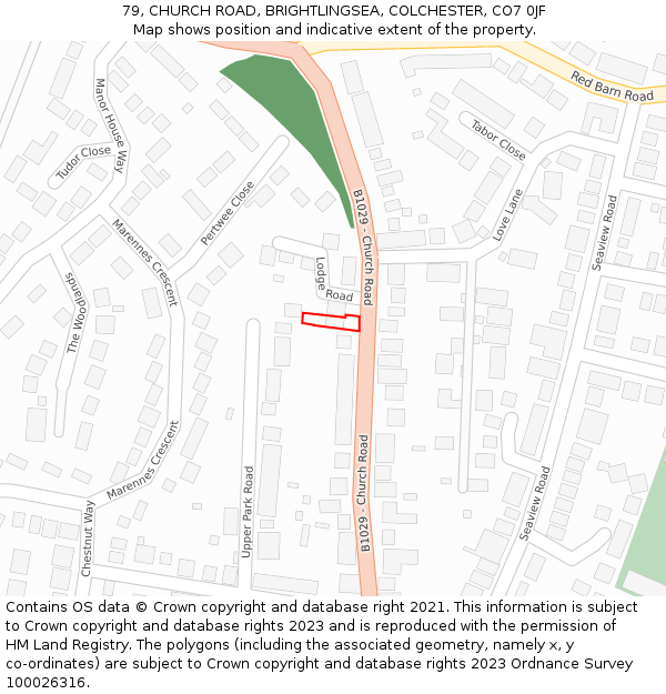 79, CHURCH ROAD, BRIGHTLINGSEA, COLCHESTER, CO7 0JF: Location map and indicative extent of plot