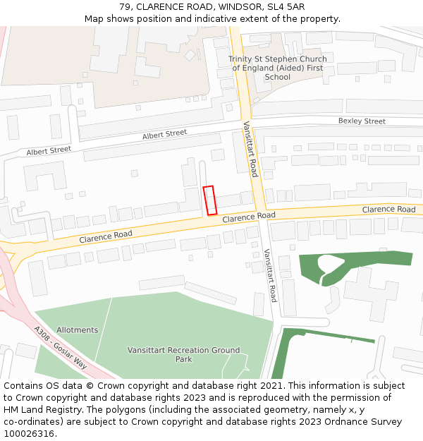 79, CLARENCE ROAD, WINDSOR, SL4 5AR: Location map and indicative extent of plot