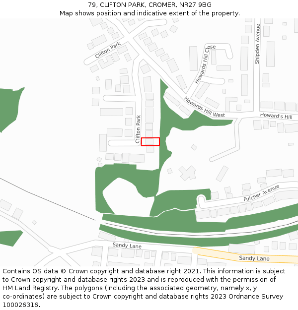 79, CLIFTON PARK, CROMER, NR27 9BG: Location map and indicative extent of plot