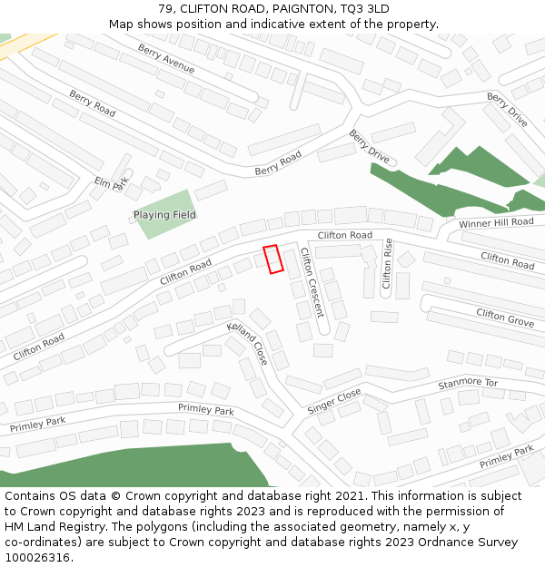 79, CLIFTON ROAD, PAIGNTON, TQ3 3LD: Location map and indicative extent of plot