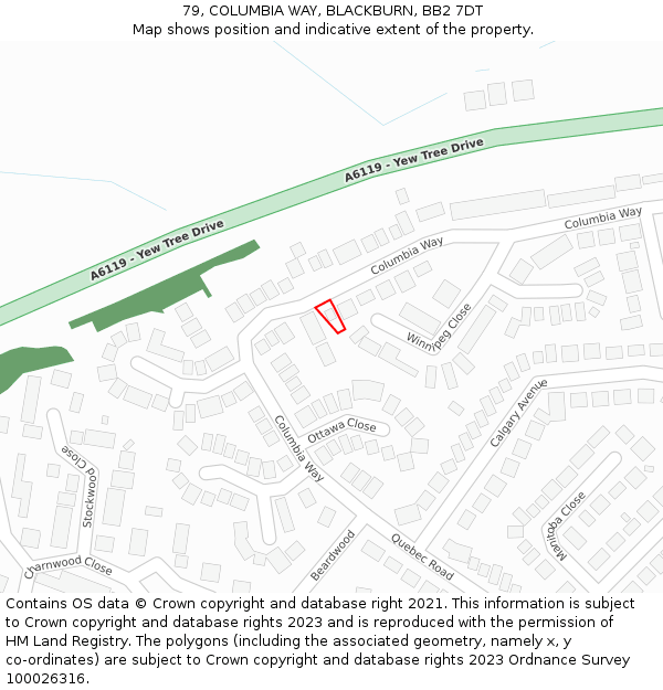 79, COLUMBIA WAY, BLACKBURN, BB2 7DT: Location map and indicative extent of plot
