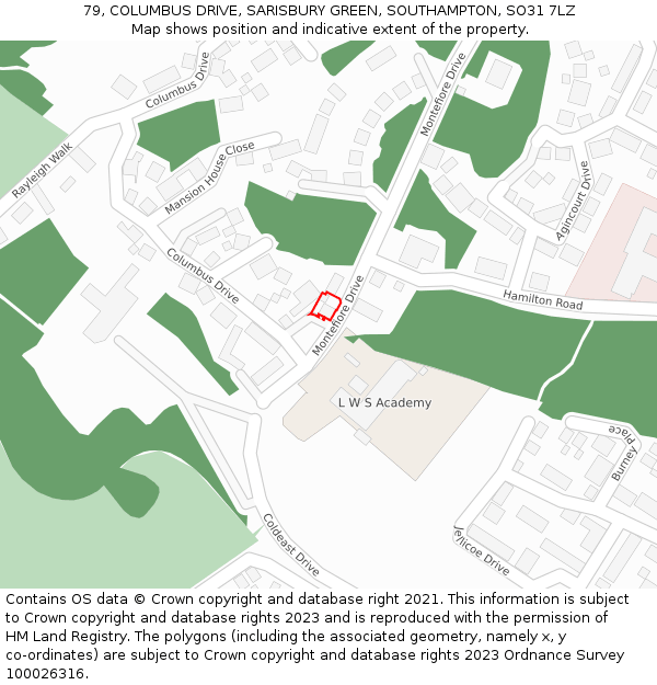 79, COLUMBUS DRIVE, SARISBURY GREEN, SOUTHAMPTON, SO31 7LZ: Location map and indicative extent of plot