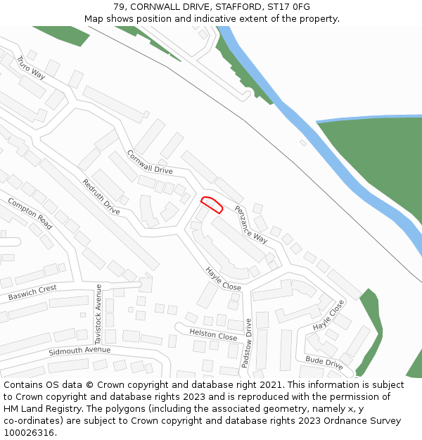 79, CORNWALL DRIVE, STAFFORD, ST17 0FG: Location map and indicative extent of plot