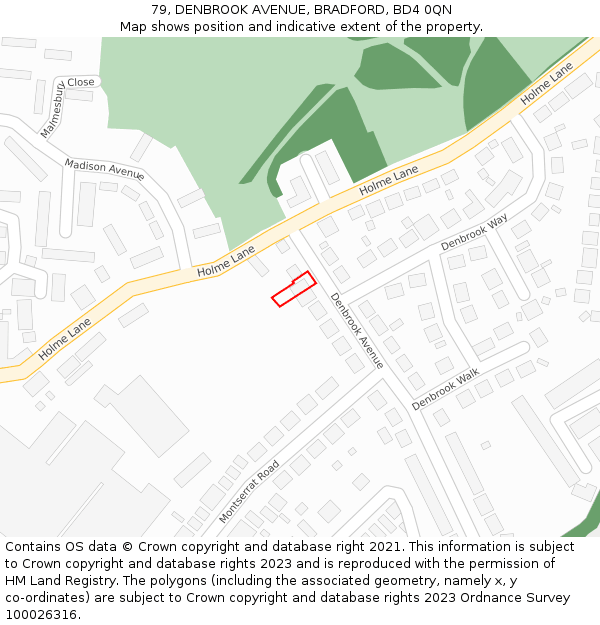 79, DENBROOK AVENUE, BRADFORD, BD4 0QN: Location map and indicative extent of plot
