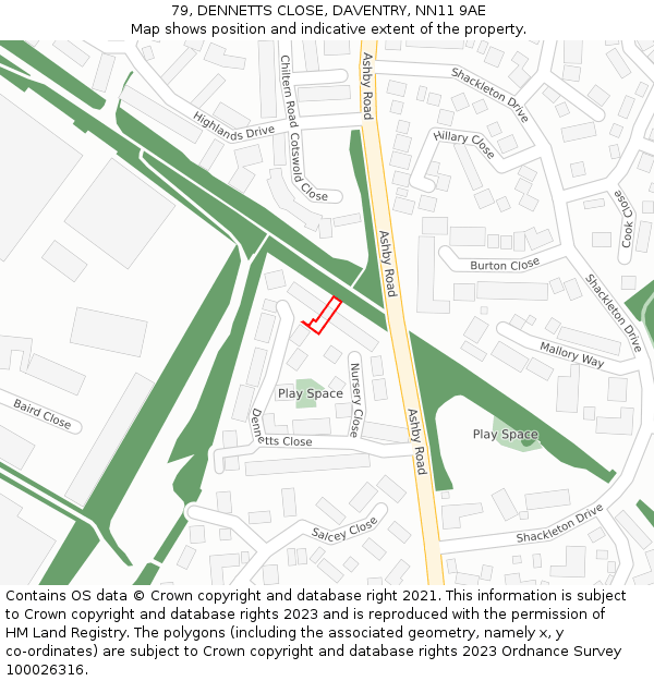 79, DENNETTS CLOSE, DAVENTRY, NN11 9AE: Location map and indicative extent of plot