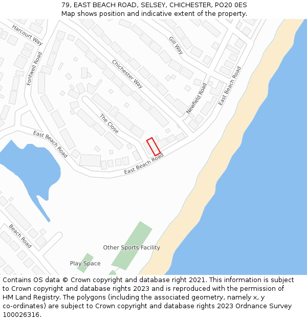 79, EAST BEACH ROAD, SELSEY, CHICHESTER, PO20 0ES: Location map and indicative extent of plot