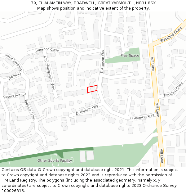 79, EL ALAMEIN WAY, BRADWELL, GREAT YARMOUTH, NR31 8SX: Location map and indicative extent of plot