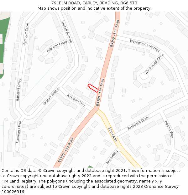 79, ELM ROAD, EARLEY, READING, RG6 5TB: Location map and indicative extent of plot