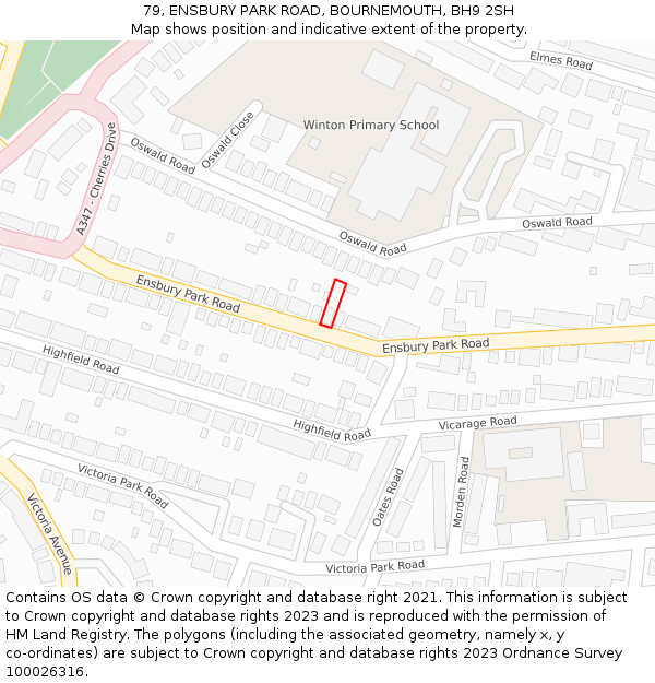79, ENSBURY PARK ROAD, BOURNEMOUTH, BH9 2SH: Location map and indicative extent of plot