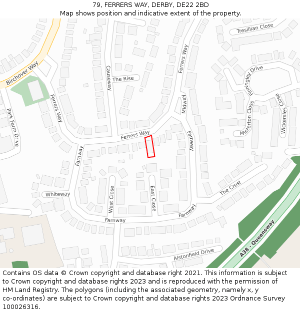 79, FERRERS WAY, DERBY, DE22 2BD: Location map and indicative extent of plot