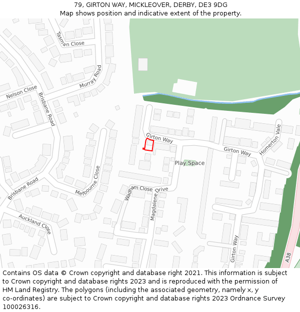 79, GIRTON WAY, MICKLEOVER, DERBY, DE3 9DG: Location map and indicative extent of plot