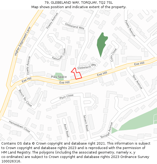 79, GLEBELAND WAY, TORQUAY, TQ2 7SL: Location map and indicative extent of plot