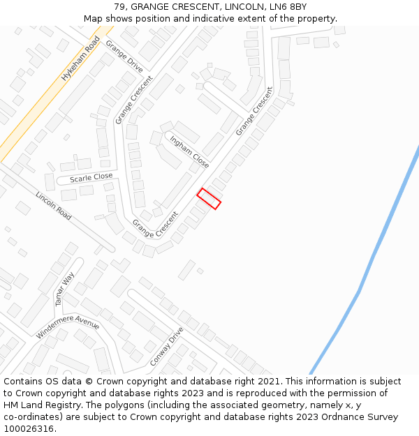 79, GRANGE CRESCENT, LINCOLN, LN6 8BY: Location map and indicative extent of plot
