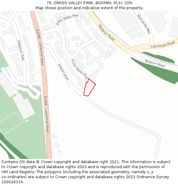 79, GRASS VALLEY PARK, BODMIN, PL31 1DN: Location map and indicative extent of plot