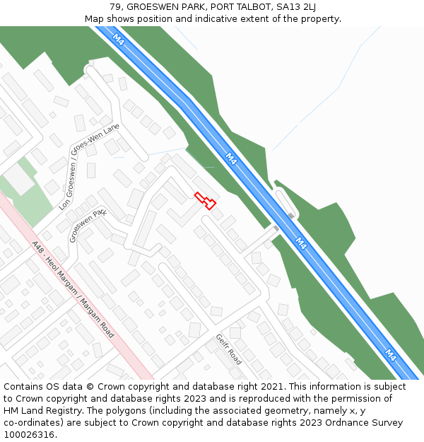79, GROESWEN PARK, PORT TALBOT, SA13 2LJ: Location map and indicative extent of plot