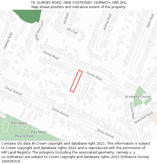 79, GURNEY ROAD, NEW COSTESSEY, NORWICH, NR5 0HL: Location map and indicative extent of plot