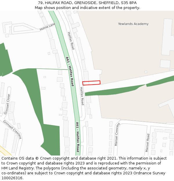 79, HALIFAX ROAD, GRENOSIDE, SHEFFIELD, S35 8PA: Location map and indicative extent of plot