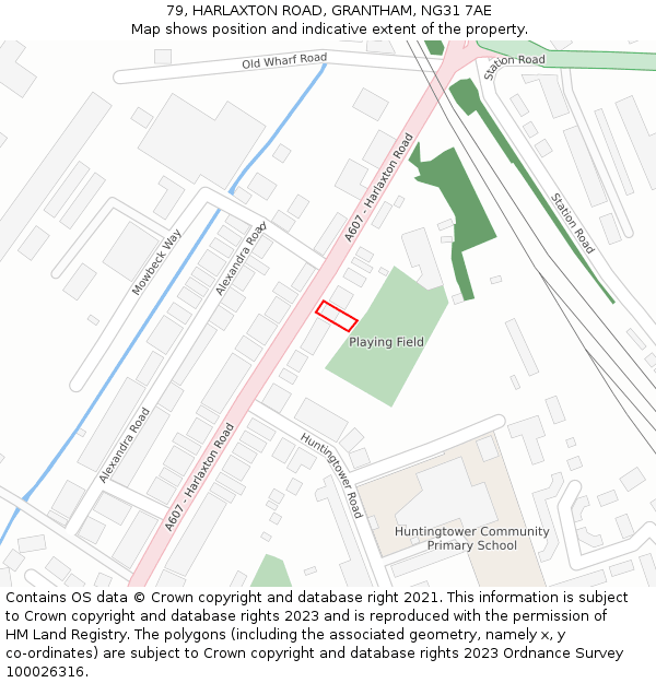 79, HARLAXTON ROAD, GRANTHAM, NG31 7AE: Location map and indicative extent of plot