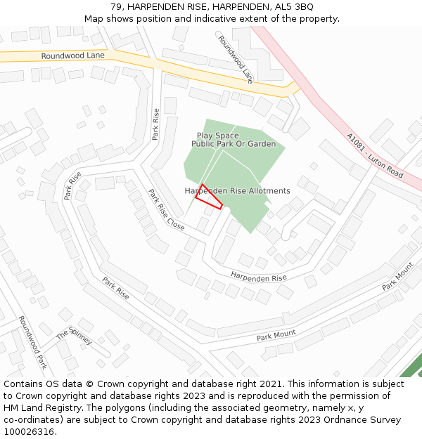 79, HARPENDEN RISE, HARPENDEN, AL5 3BQ: Location map and indicative extent of plot