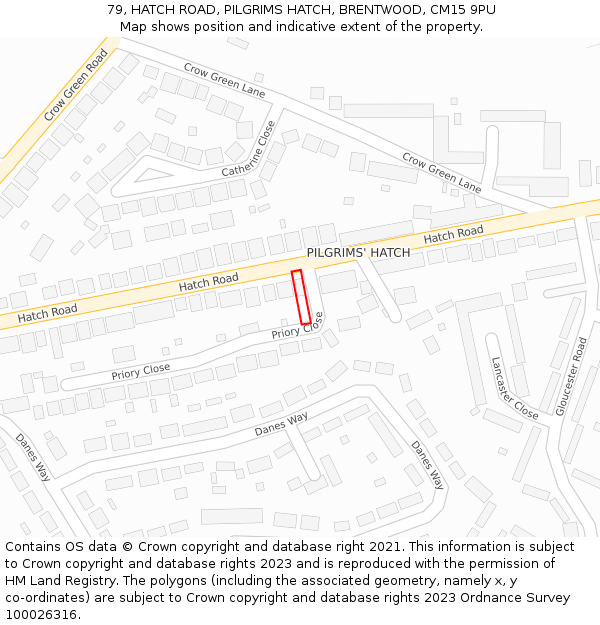 79, HATCH ROAD, PILGRIMS HATCH, BRENTWOOD, CM15 9PU: Location map and indicative extent of plot