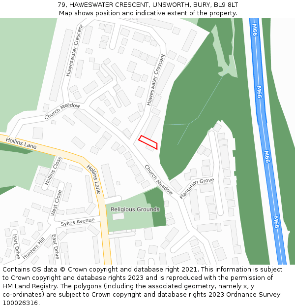 79, HAWESWATER CRESCENT, UNSWORTH, BURY, BL9 8LT: Location map and indicative extent of plot