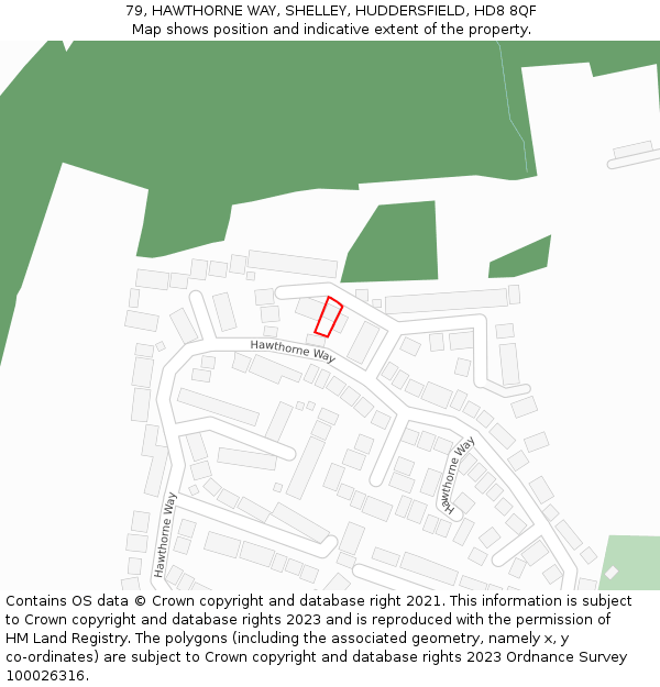 79, HAWTHORNE WAY, SHELLEY, HUDDERSFIELD, HD8 8QF: Location map and indicative extent of plot