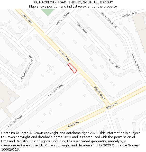 79, HAZELOAK ROAD, SHIRLEY, SOLIHULL, B90 2AY: Location map and indicative extent of plot