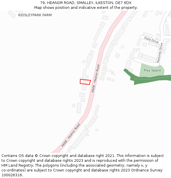 79, HEANOR ROAD, SMALLEY, ILKESTON, DE7 6DX: Location map and indicative extent of plot
