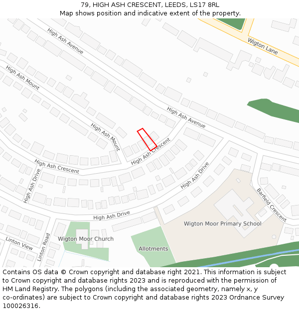 79, HIGH ASH CRESCENT, LEEDS, LS17 8RL: Location map and indicative extent of plot