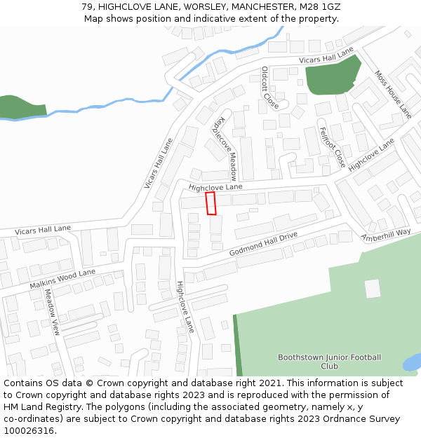 79, HIGHCLOVE LANE, WORSLEY, MANCHESTER, M28 1GZ: Location map and indicative extent of plot