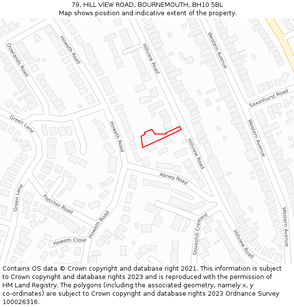 79, HILL VIEW ROAD, BOURNEMOUTH, BH10 5BL: Location map and indicative extent of plot