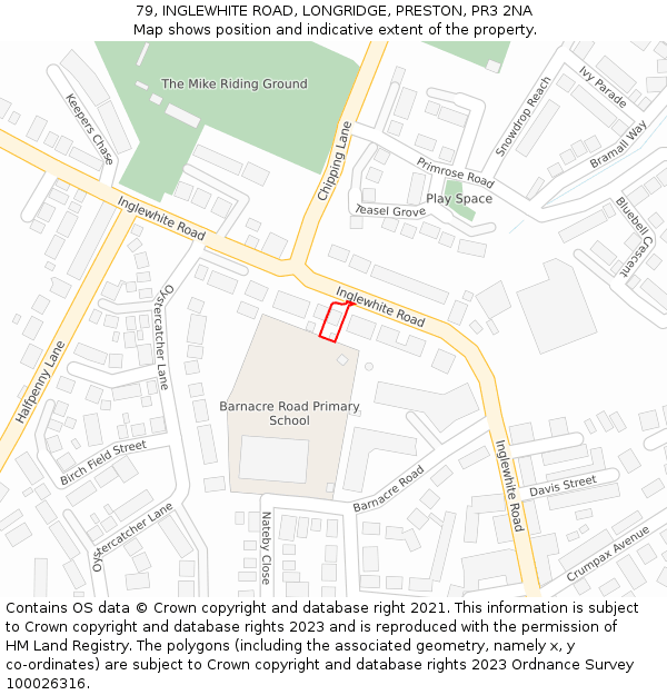 79, INGLEWHITE ROAD, LONGRIDGE, PRESTON, PR3 2NA: Location map and indicative extent of plot