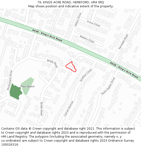 79, KINGS ACRE ROAD, HEREFORD, HR4 0RQ: Location map and indicative extent of plot