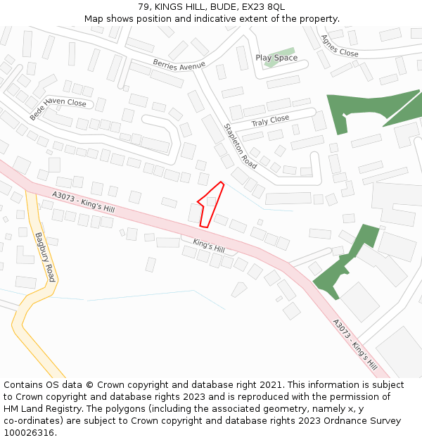 79, KINGS HILL, BUDE, EX23 8QL: Location map and indicative extent of plot