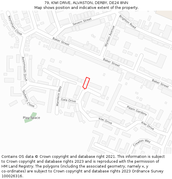79, KIWI DRIVE, ALVASTON, DERBY, DE24 8NN: Location map and indicative extent of plot