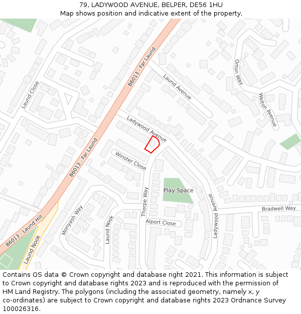 79, LADYWOOD AVENUE, BELPER, DE56 1HU: Location map and indicative extent of plot