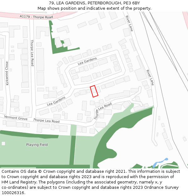 79, LEA GARDENS, PETERBOROUGH, PE3 6BY: Location map and indicative extent of plot