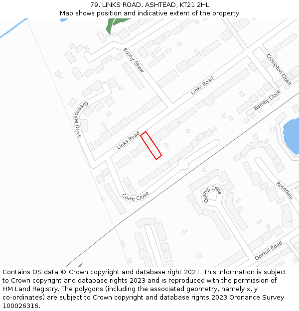 79, LINKS ROAD, ASHTEAD, KT21 2HL: Location map and indicative extent of plot