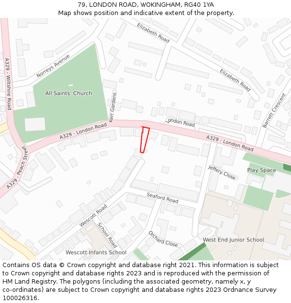 79, LONDON ROAD, WOKINGHAM, RG40 1YA: Location map and indicative extent of plot
