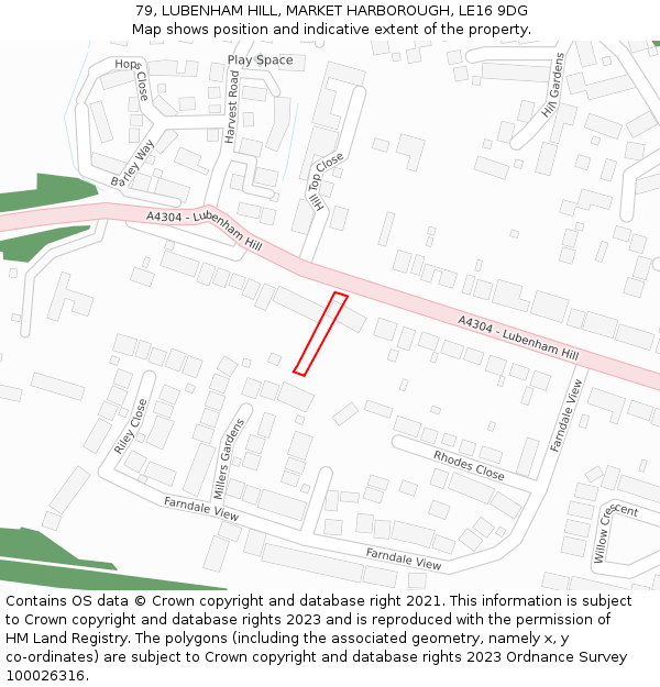 79, LUBENHAM HILL, MARKET HARBOROUGH, LE16 9DG: Location map and indicative extent of plot