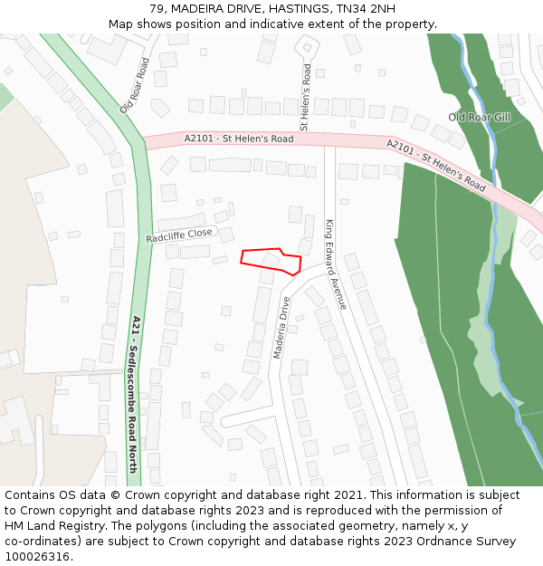 79, MADEIRA DRIVE, HASTINGS, TN34 2NH: Location map and indicative extent of plot