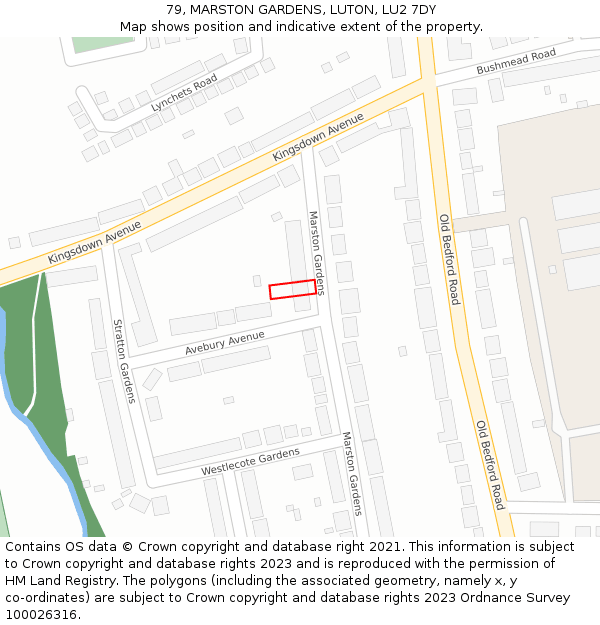 79, MARSTON GARDENS, LUTON, LU2 7DY: Location map and indicative extent of plot