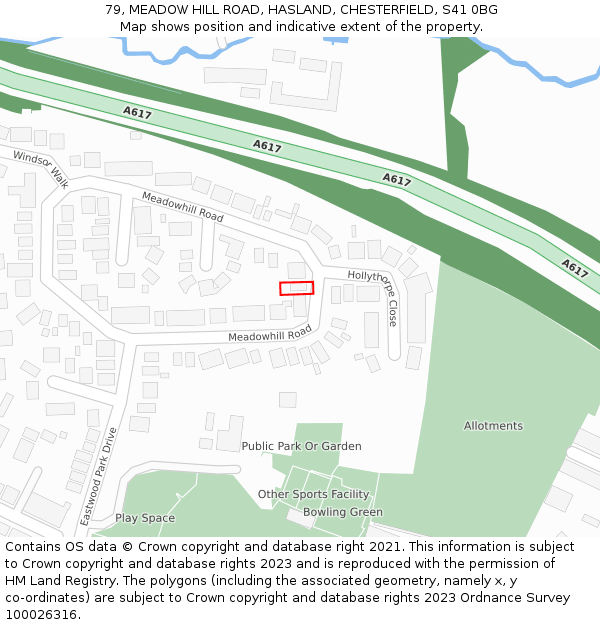 79, MEADOW HILL ROAD, HASLAND, CHESTERFIELD, S41 0BG: Location map and indicative extent of plot