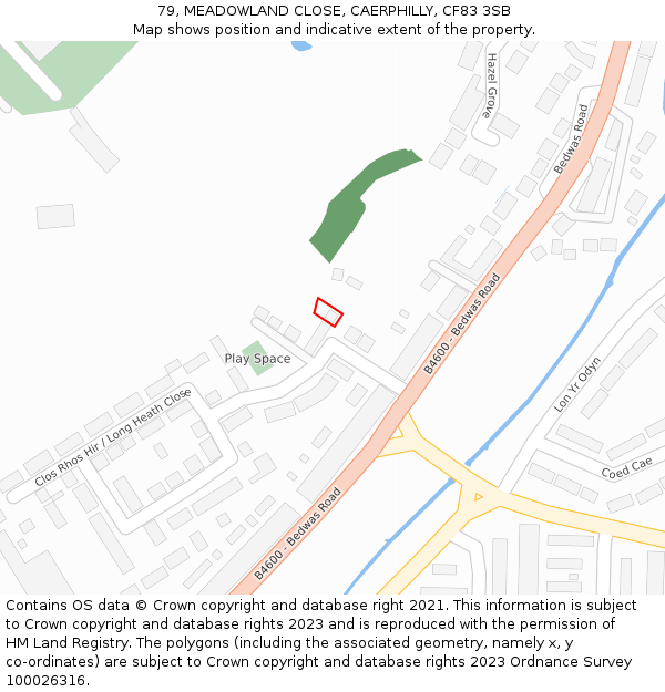 79, MEADOWLAND CLOSE, CAERPHILLY, CF83 3SB: Location map and indicative extent of plot