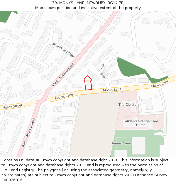 79, MONKS LANE, NEWBURY, RG14 7RJ: Location map and indicative extent of plot