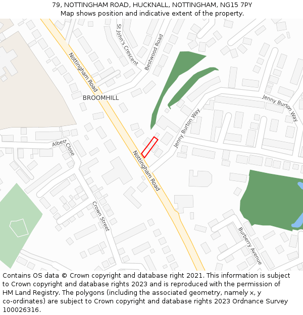79, NOTTINGHAM ROAD, HUCKNALL, NOTTINGHAM, NG15 7PY: Location map and indicative extent of plot