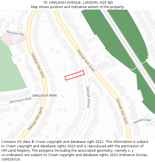 79, OAKLEIGH AVENUE, LONDON, N20 9JG: Location map and indicative extent of plot