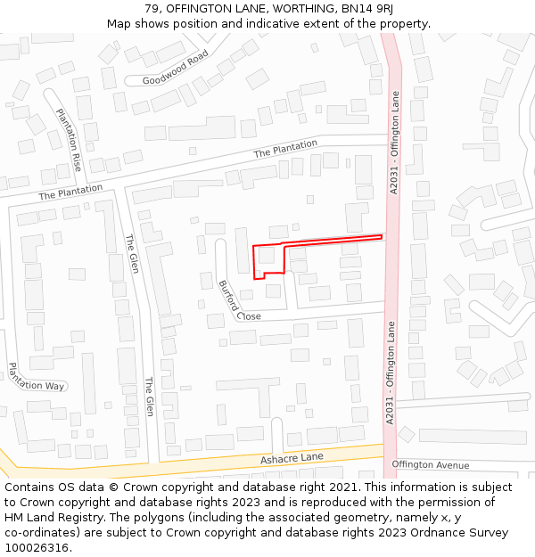 79, OFFINGTON LANE, WORTHING, BN14 9RJ: Location map and indicative extent of plot
